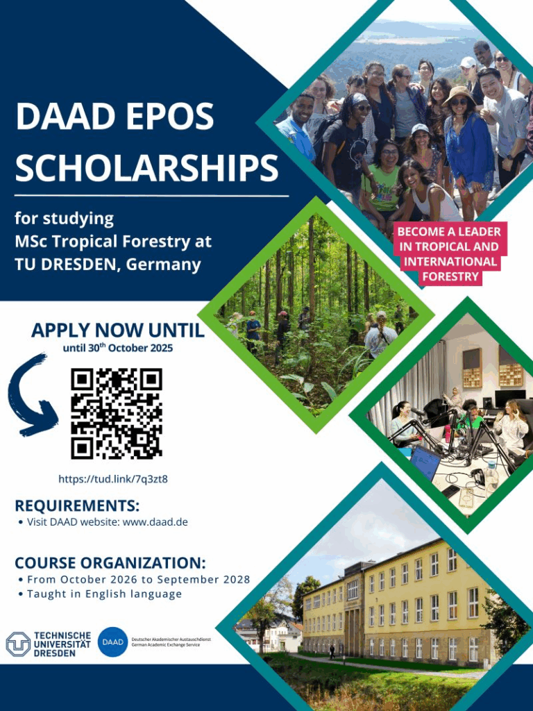 📣 Call for Applications: Fully funded DAAD EPOS scholarship to study M.Sc. in Tropical Forestry (academic intake 2026-28) in Dresden, Germany